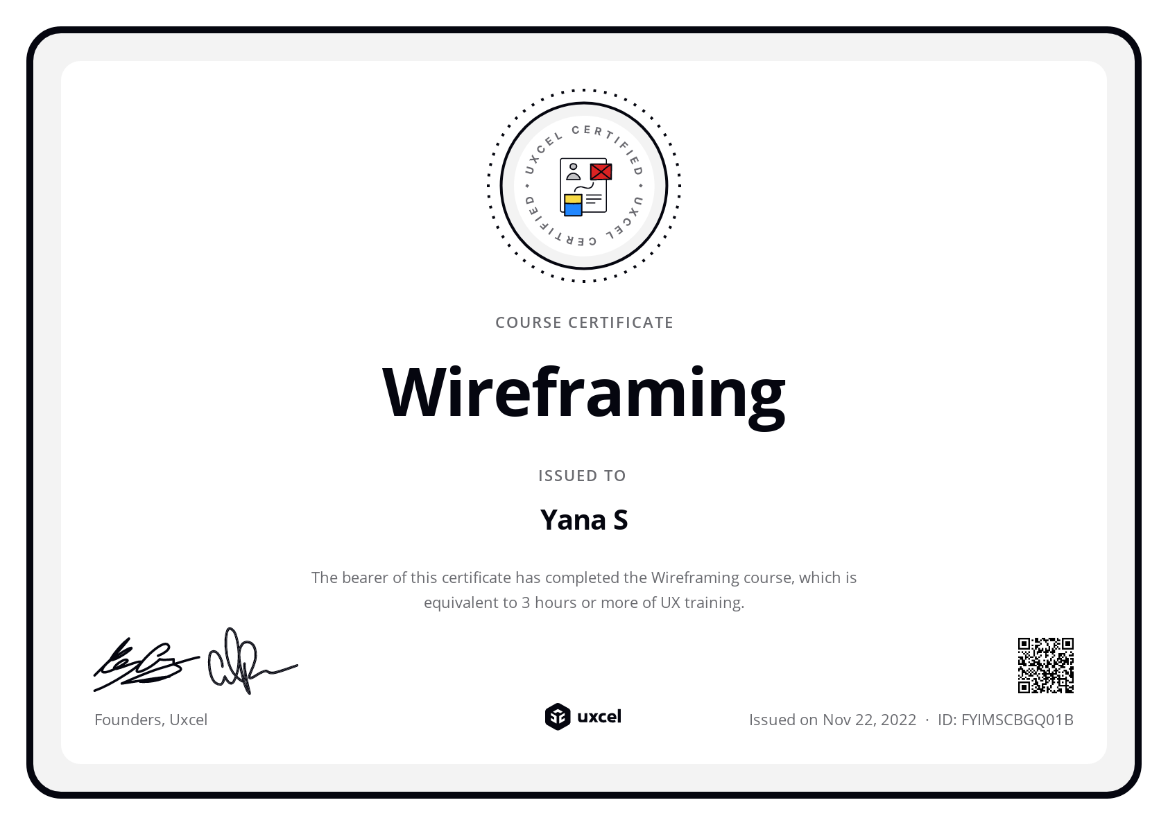 Yana Shcheglova's certificate